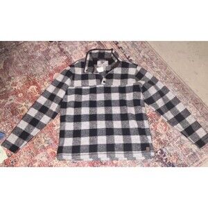 John Wayne Men's Black Gray Check Flannel Long Sleeve Button-Up Shirt Size M